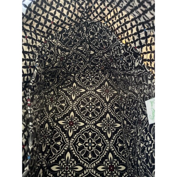 Vera Bradley Large Tote Bag With Striped Zipper & Black Floral Pattern - Picture 10 of 13